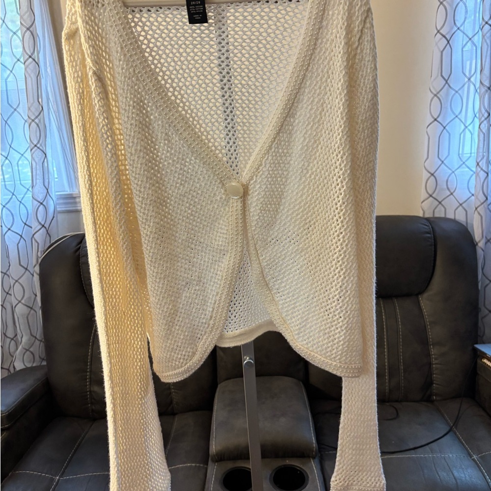 Lane Bryant Cream Open-Knit Shrug